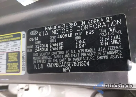 2014 Kia Sportage Lx из США, поврежденный, VIN KNDPBCAC8E7601304